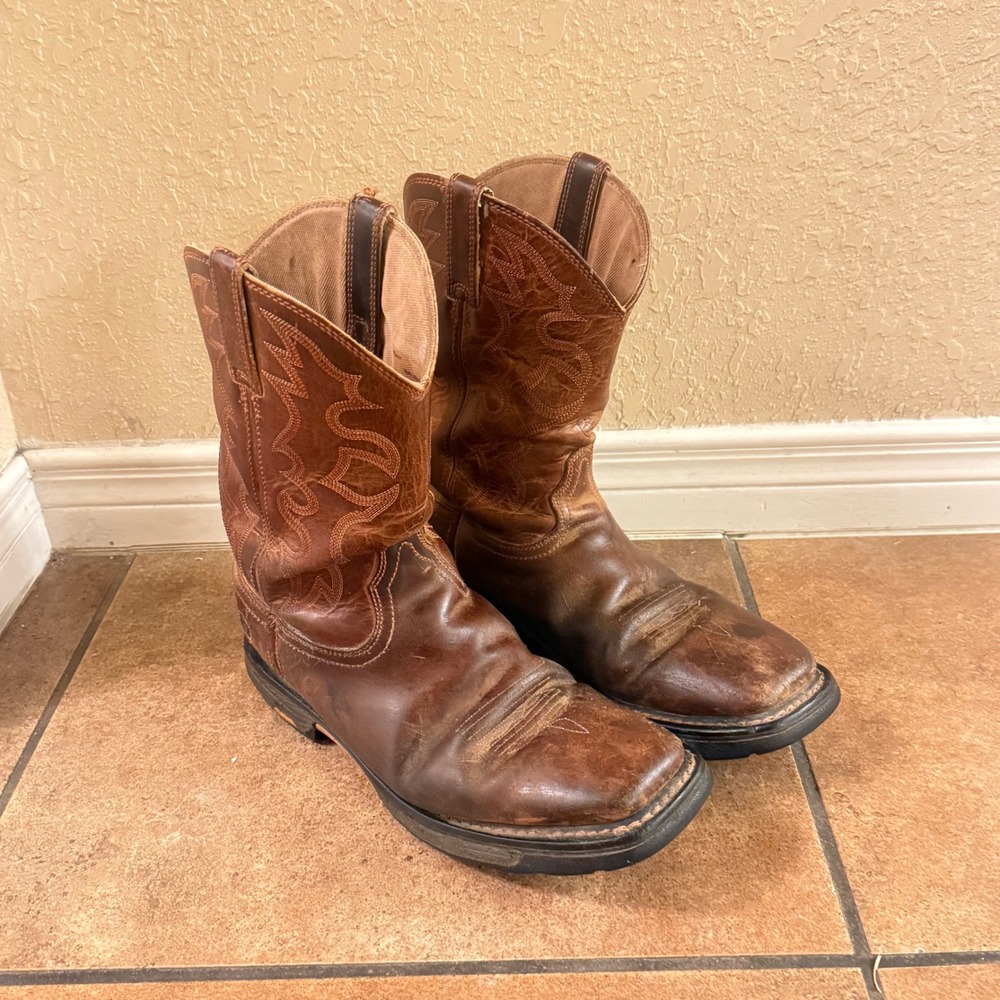 Ariat Groundbreaker Mens Brown Leather Square Toe Western Work Boots 10006894